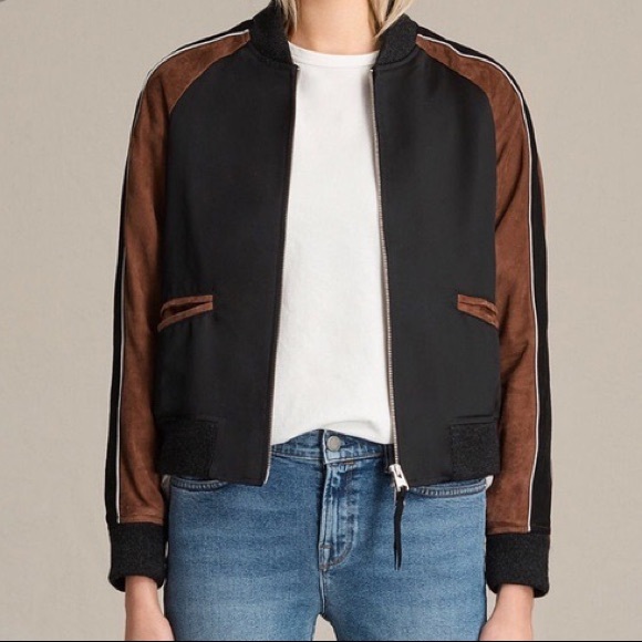 Satin & Goat Leather AllSaints Atley Bomber Jacket - Picture 2 of 5